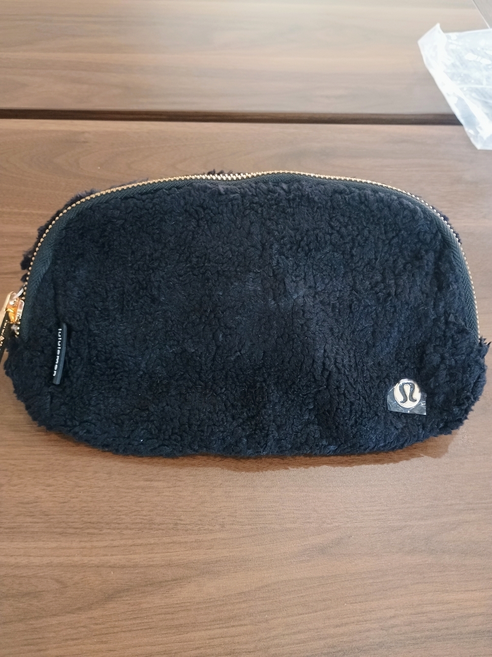 lululemon Black Everywhere Fleece Belt Bag with Gold Hardware